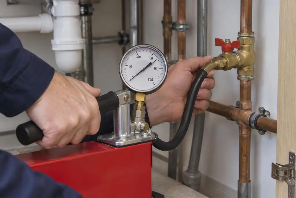 Lekdetectie Epe – druktest op een waterleiding met een manometer