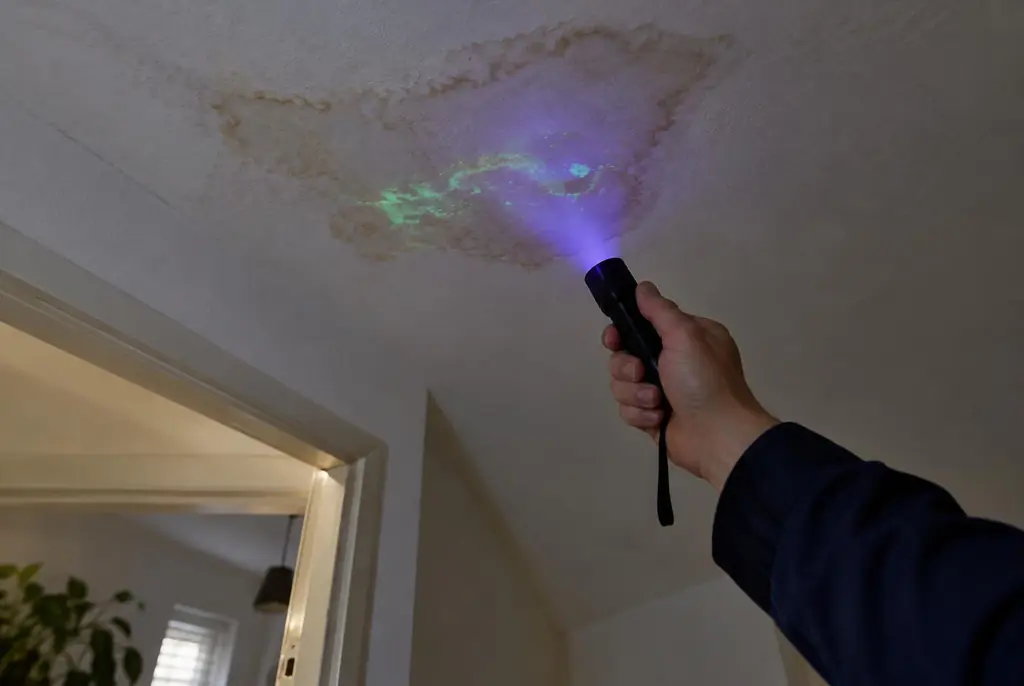 Lekdetectie Epe – kleurstof controleren op het plafond met uv-licht